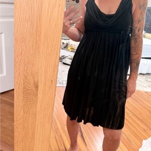 HTF AllSaints Black Leather Holster Strap Cowl-Neck Empire Waist Dress UK8/US4